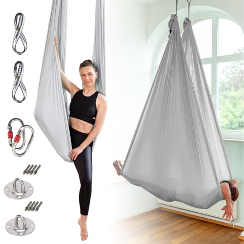 Yosana Amaca | Set completo incl. fissaggio | Testata per la sicurezza | Tessuto in nylon 5m x 2,6m (Grigio argento (1 Set))