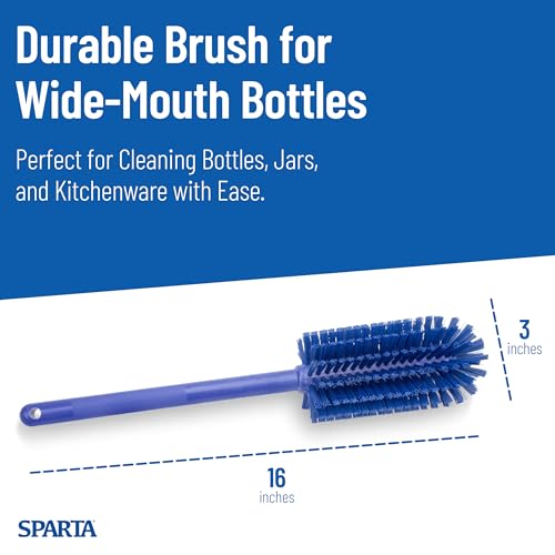 Image of SPARTA Large Water Bottle Brush Ideal for Wide-Mouth Jars, Bottles and Tumblers, Dishwashing Tool with Handle for Home and Commercial Kitchens, Plastic, 16 Inches, Blue