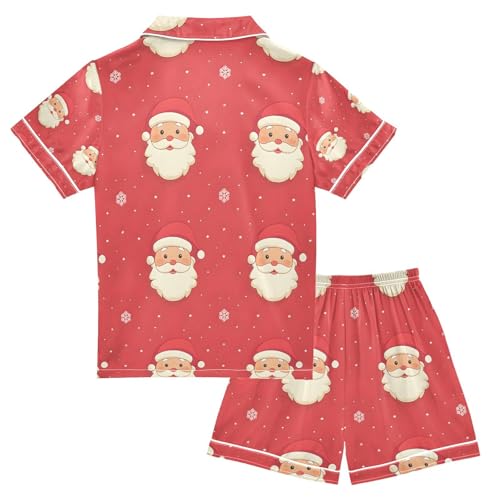 senya Santa Claus Snowflake Pattern Satin Summer Pajama Sets Silk Short Sleeve Button Down Sleepwear2