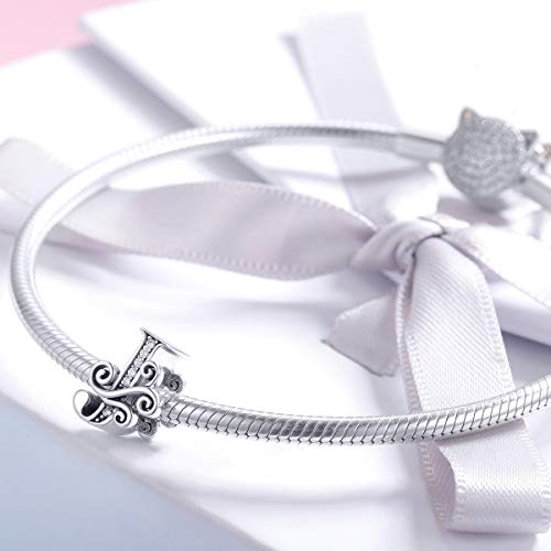 Image of Eternalll Jewellery - Spacer Beads Authentic 925 Sterling Silver Charms Vintage A-Z Letter Alphabet Charms for Bead Bracelets Women Charm Diy Jewelry