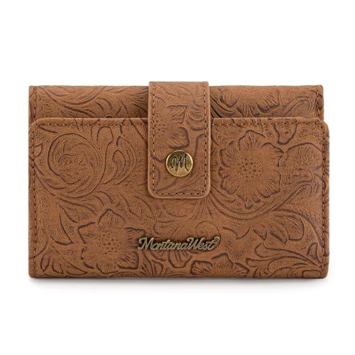 Montana West Brown Wallets for Women Embossed Floral Wallet Womens Trifold Small Wallets Woman Card Cash Wallet Ladies Female RFID Wallets with ID Window by Montana West - Used condition - US$15.99