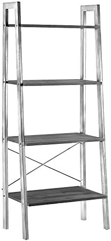 American Art Decor 4-Tier Wood and Metal Ladder Shelf Bookcase 54" x 22" (Black & Silver)