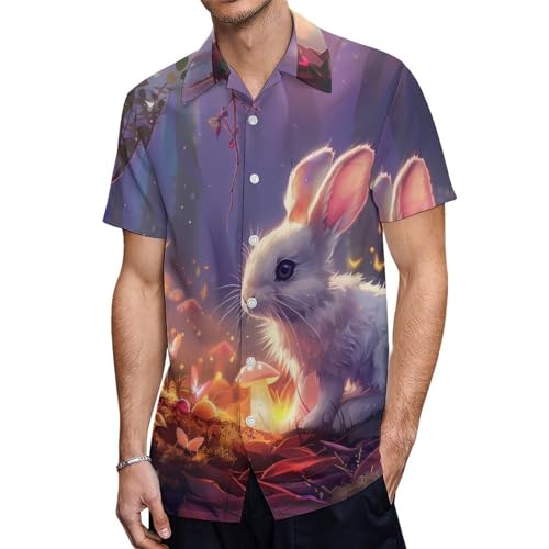 Rabbit Men's Hawaiian Shirt Short-Sleeve Button Down Shirt Tops for Casual Beach Vacation 5XL