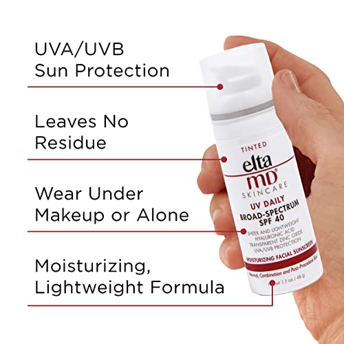 Eltamd Uv Daily Spf 40 Tinted Sunscreen Moisturizer Face Lotion, Tinted Sunscreen With Hyaluronic Acid, Broad Spectrum Hydrating Sunscreen, Non Greasy, Sheer, Mineral-Based, 1.7 Ounce #TOP1