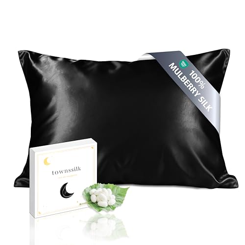 townssilk Federa seta cuscino,100% naturale seta di gelso 19momme,doppia faccia,benefica per capelli e pelle,ipoallergenica,cerniera nascosta,1 pz,50x75cm,Nero