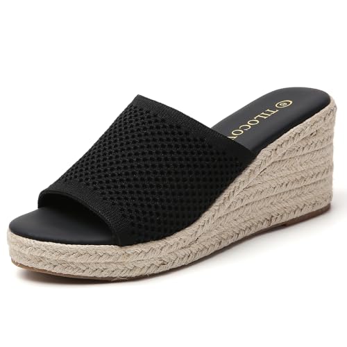 Tilocow Knit Espadrilles Wedges for Women Comfortable Slip On Platform Wedge Sandals Summer Beach Dress Heels Shoes