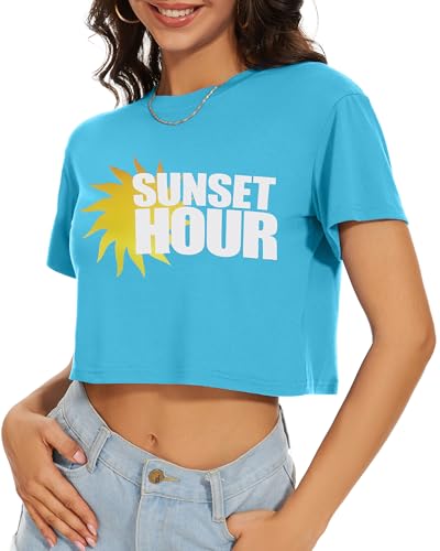 Image of Womens Summer Crop Tops Short Sleeve Round Neck T-Shirts Loose Fit Casual Blouse 2026