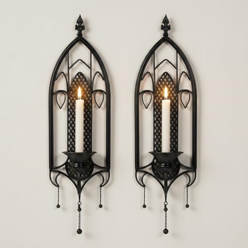 Black Iron Gothic Wall Candle Sconces Set