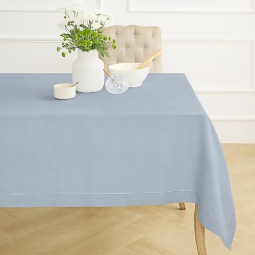 Solino Home Dusty Blue Linen Tablecloth 60 x 108 Inch - 100% Pure Linen Hemstitch Table Cloth for Rectangle Tables - Classic Hemstitch, Machine Washable Tablecloth for Spring, Summer by Solino Home - Image 3
