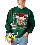 JIX & JOKY Custom Ugly Christmas Sweater Personalized Tshirt with Picture Funny Face Christmas Shirt Custom Crewneck Photo Tshirts for Women Customize Shirt For Women Men