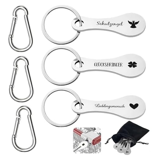 3 Stück Einkaufswagenlöser Schlüsselanhänger Abziehbar Einkaufswagenchip mit Beutel, Metall Einkaufschip für Einkaufswagen, Glücksbringer, Lieblingsmensch, Schutzengel, Beste Valentinstagsgeschenke