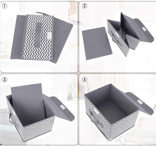 Image of PRANIJ 3 Set Foldable Storage Box Organiser with Lid, Versatile Storage Basket Bins for Wardrobe, Clothes, Toys, Books, and Other Supplies, 1 Large & 2 Small (Wave - Grey)