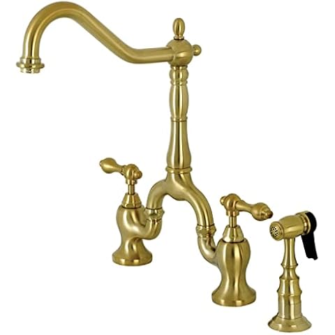 Kingston Brass KS7757ALBS English Country Bridge Kitchen Faucet, Brushed Brass 8 x 8.25 x 14.5 Cover