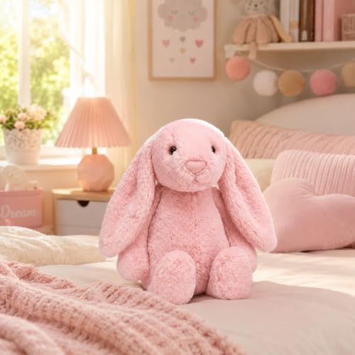 Image of Pink Bunny Plush Toy 40 cm | Ultra Soft Stuffed Rabbit Plush Animal | Cute Cuddly Bunny Doll for Kids | Birthday Gift for Boys & Girls | Nursery & Bedroom Decor