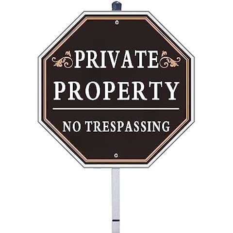 HEIOKEY 10" x 10" Private Property No Trespassing Sign with Stake, Aluminum Yard Warning Signs, No Soliciting Signs - Private Property Signs with Metal Pole for Yard Garden House Business (Black) Cover