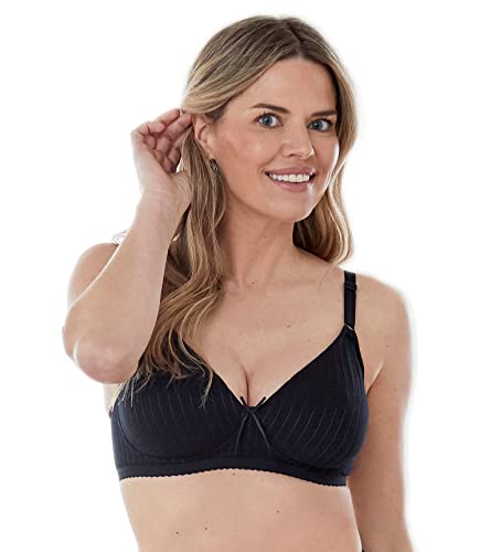 Bestform 5006248 Striped Wireless Cotton Bra with Lightly-Lined Cups Sujetador, Opaco, Negro, 80B Mujeres