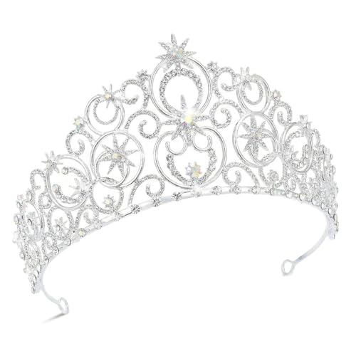 Elegant Silver Princess Tiara with Rhinestones Sparkling Costume Birthday Crown Headpiece for Birthday Party Halloween Wedding Valentines Mothers Day