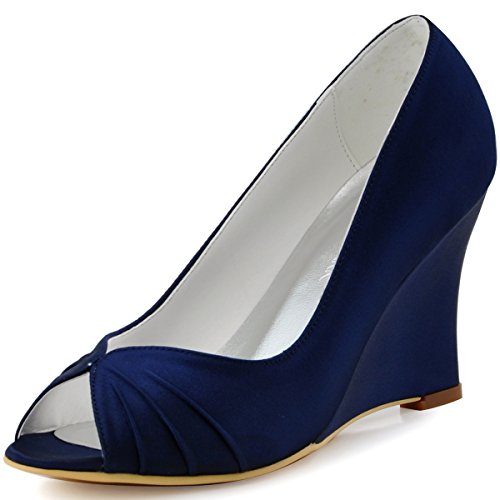 ELEGANTPARK Women High Heel Pumps Peep Toe Satin Evening Prom Bridal Wedding Wedges