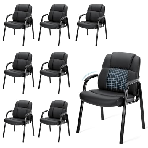 Sweetcrispy Waiting Room Office Guest Chairs Set of 6, PU Leather Big and Tall No Wheels Executive Office Chair with Padded Arms for Reception Conference Room Lobby