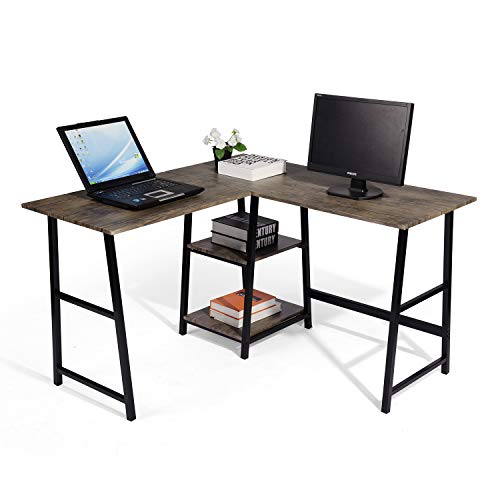 HOMYLIN Escritorio de Esquina en Estilo Industrial de Metal y Madera Oscura Drogba, ingeniería, Brown, 120×50×75cm Cover