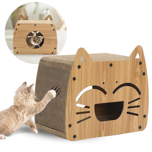 Ultiness® Katzenhöhle mit Kratzbrett, Katzenhaus mit Pappe, Kratzpappe Katze, Kratzmatte Katze, Katzenmöbel für Katzen Zubehör 44x25x38 cm...
