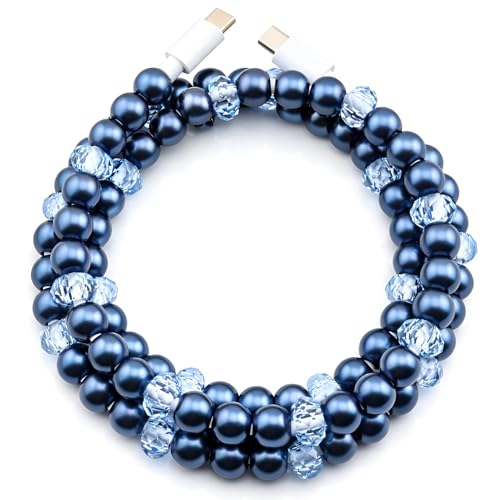 MyfavoriteK Cute Beaded USB Cable Type C Phone Charger for iPhone or Android Fast Charging Colorful 3.3ft Cord for Smartphones (Blue Noir)