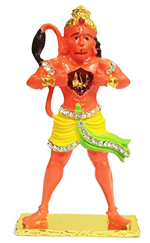 Purpledip Metal Idol Lord Hanuman: Ramayana Depiction of Lord Ram Forever in Hanumanji's Heart (12134), Multicolor
