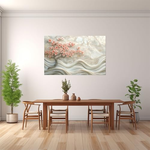 Formes ondulées abstraction tableau arbre pêcher pour mur vide