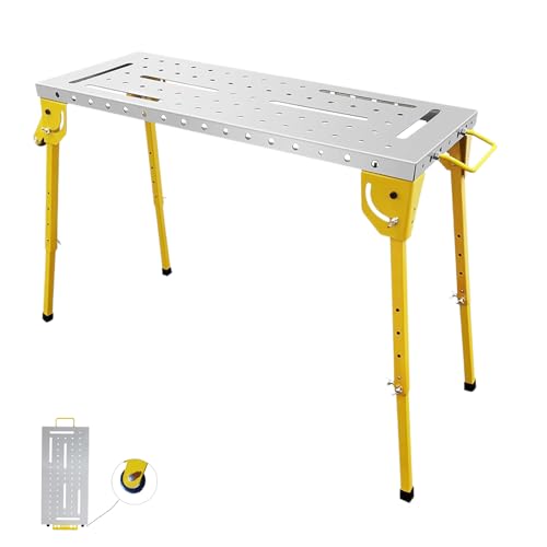 Image of 30x20 Inch Heavy Duty Welding Table 1000LBS Capacity, Folding Workbench with Wheels & Adjustable Angle, Portable Steel Fabrication Table for Garage, Workshop, DIY Projects