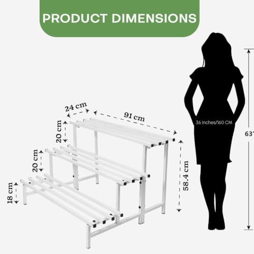 Image of Pivalo 3-Tier Rectangular Plant Stand Anti-Rust Metal Shelf Flower Pot Holder Outdoor & Indoor Planters Gamla Stands for Balcony & Living Room Home Decor (Set of 1, White)