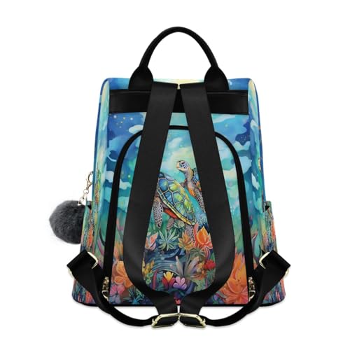 Image of Sea Turtle Blue Women Backpack Purse Anti-theft Casual Shoulder Bag Fashion Ladies Bags