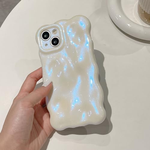 YUMESS Corea 3D Meteorite Pearl Cream White Soft Phone Case para iPhone 14 Pro MAX 13 12 Pro MAX 11 Fashion Wave Bumper Cover, Azul, para iPhone 15 Pro