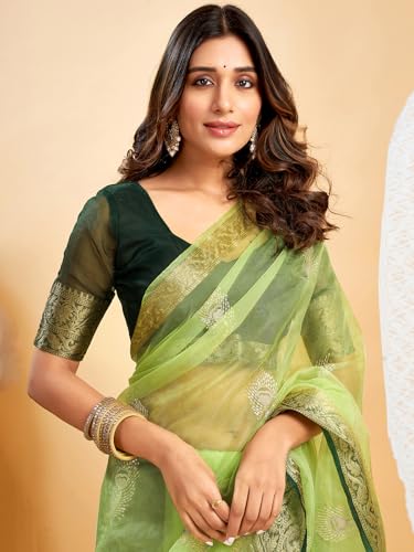 Image of Satrani Women's Organza Sequins Embroidery Jacquard Saree with Unstitched Blouse Piece
