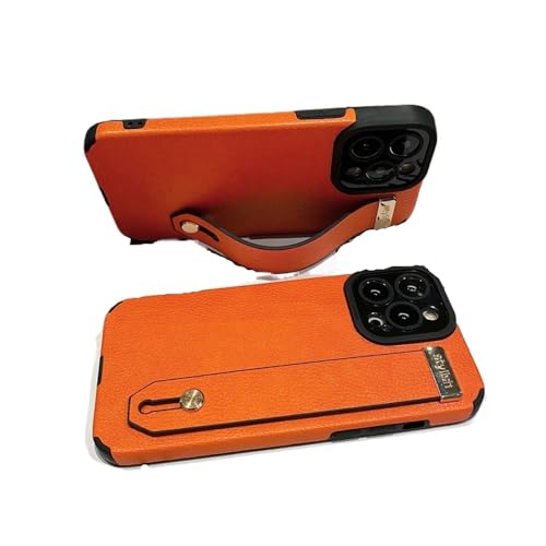 Coque silicone orange iPhone 16 Pro texture cuir protectrice