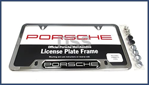 Porsche Genuine OEM Stainless Steel Nameplate License Frame - Polished Silver Finish