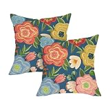 Fjfz Colorful Retro Floral Decorative Throw Pillow Covers 18 x 18 Set of 2, Vintage...