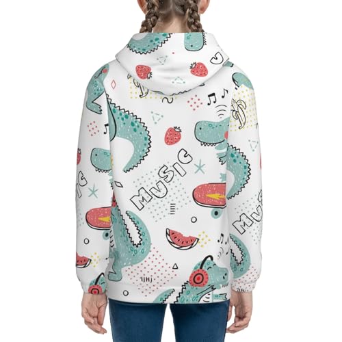Music Lover Dinosaur Kids Pullover Hoodies Boys Sweatshirts Girls Athletic Clothes with Pocket4