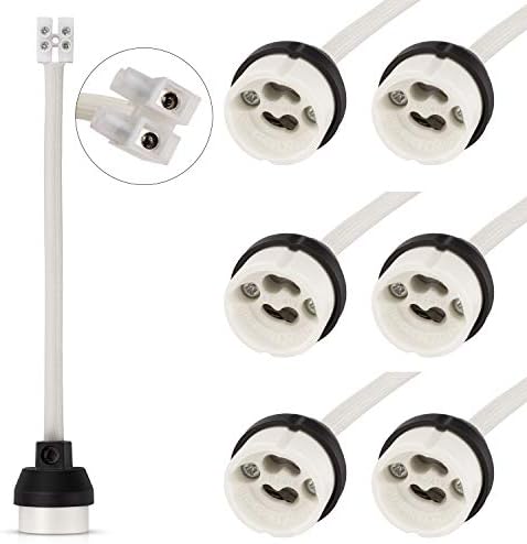 DiCUNO GU10 Ceramic Socket Lamp Holder, 6.1In Wire Insulated Sleeve, 6-Pack