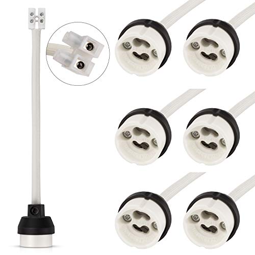 DiCUNO Uchwyt Lampy GU10 0,75 mm² 15 cm/150 mm Przewód, Złącze Ceramiczna Podstawa do Żarówki, 0-250V, 300W, 2A, 6 Opakowań