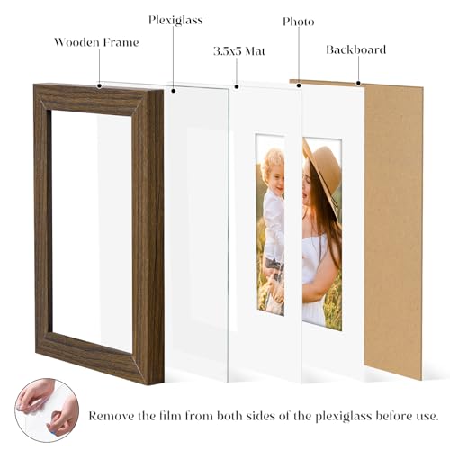 Image of 6 Pack 5x7 Frames, Mat for 4x6 Photos, Shatter HD Plexiglass | Removable mat fits two photo sizes, slim frame with stand for horizontal & vertical tabletop & wall mount
