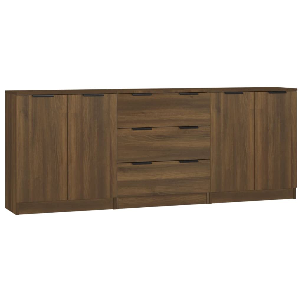 vidaXL Aparador de 3 Piezas Armario Auxiliar Alacena Mesa Consola Entrada Pasillo Vestíbulo Recibidor Mueble Madera Contrachapada Marrón Roble