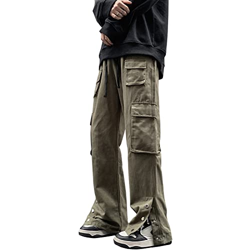 Men's Slim-Straight Cargo Pants Cotton Multi-Pockets Tactical Outdoor Work Pants