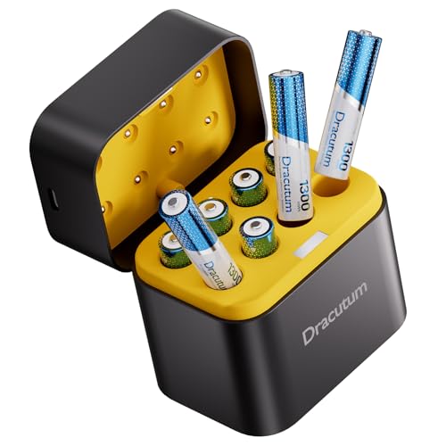 Dracutum Wiederaufladbare Lithium Akkus AAA 8Pack mit Ladegerät 1300mWh Hohe Kapazität 1.5V AAA Batterien 2000 Ladezyklen Langlebige AAA Li-ion Batterie mit Integrierter Charing Aufbewahrungsbox