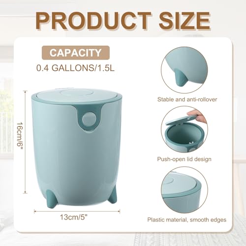 Image of uxcell Mini Desktop Trash Can Press-Type Countertop Wastebasket with Lid, Plastic Trash Can for Bathroom Bedroom Dressing Table Living Room Kitchen Office (Blue)