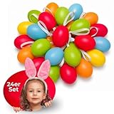 Bada Bing 24er Set Deko Ostereier 6 cm zum Aufhängen in schönen bunten Pastellfarben - Eier für Ostern aus Kunststoff draußen Ostergarten - Plastik Oster Eier für den Osterstrauß Outdoor Hänge-Deko