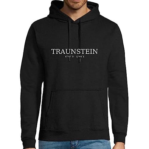 shirt84 Traunstein Koordinaten Männer Kapuzen Hoodie Schwarz M