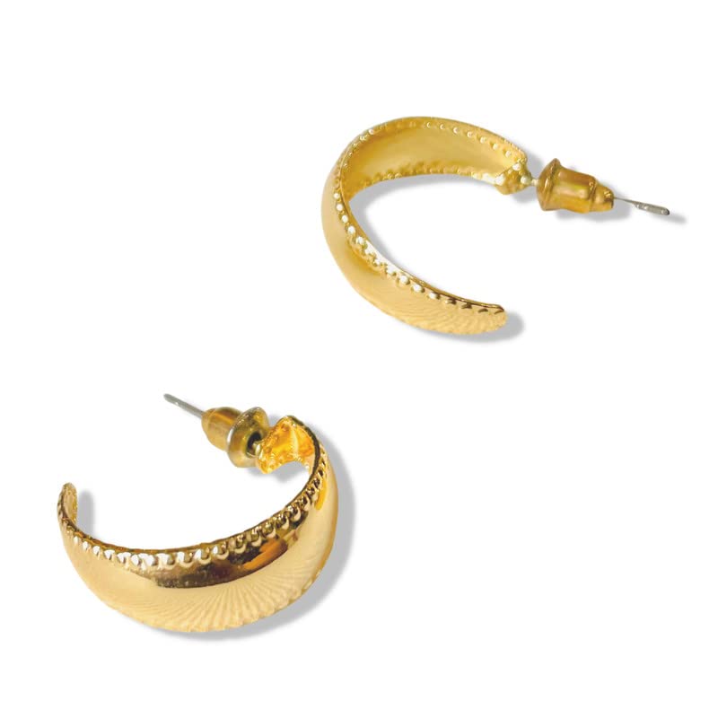 SALVE‘Luna’ Textured Crescent Moon Open Chunky Huggie Hoop Earrings, ML-PK3