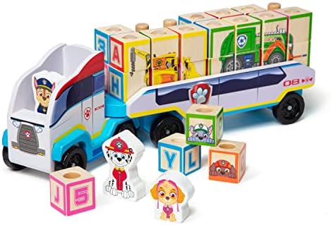 Melissa & Doug PAW Patrol Wooden ABC Block Truck (33 Pieces) - Sort And Stack Toys, Alphabet Blocks For Toddlers, Vehicle Toys For Kids Ages 3+