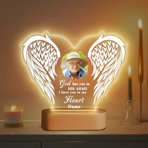 Dicodes Personalized Memorial Gift Photo Night Light Customized Light Up Acrylic Plaque Lamp Sympathy Bereavement Remembrance Gift(Love Wings)