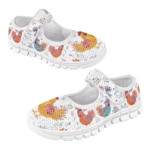 Cartoon Chicken Print Girls Dress Shoes Toddler Mary Jane Girls School Shoes Kids Breathable Mesh Walking Shoes for Travel，Wedding,Party